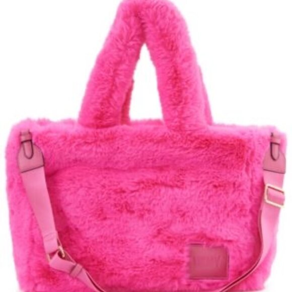 NEW DKNY HOT PINK FAUX FUR HADLEE MEDIUM TOTE FUZZY FURRY BAG PURSE CROSSBODY - Picture 1 of 11